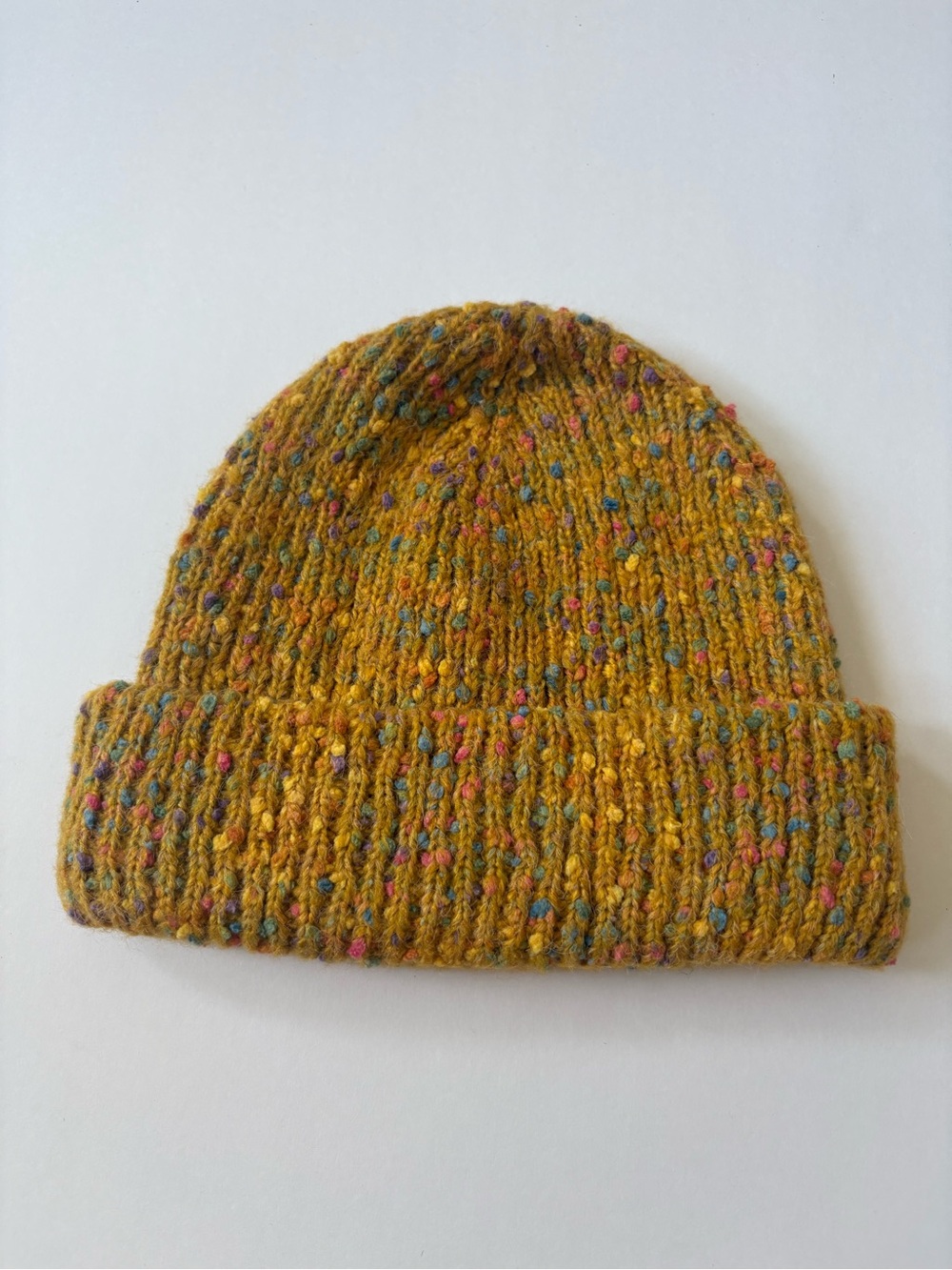 Anthropologie Standard/Cloth Mustard Speckled Knit Beanie Foldover Cuff Hat Soft